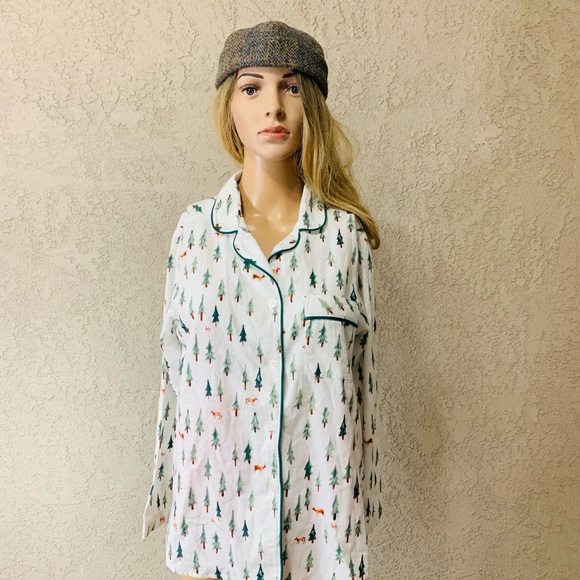 NWT Sleep Sense Christmas Trees Print Portuguese Flannel Sleep Top Size S - Picture 13 of 13